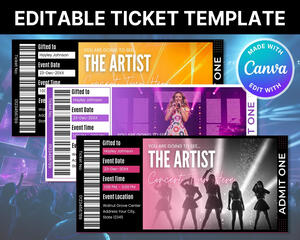 Editable Concert Ticket Template | Custom Event Ticket for Birthdays & Anniversaries